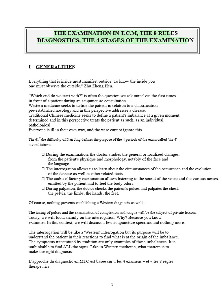 TCM Examination: 8 Rules & 4 Stages | PDF | Traditional Chinese ...