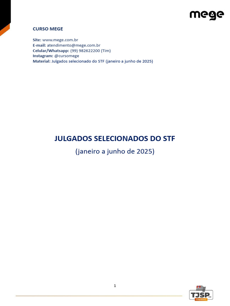 Julgados Selecionados (STF 2025) | PDF | Governo | Justiça