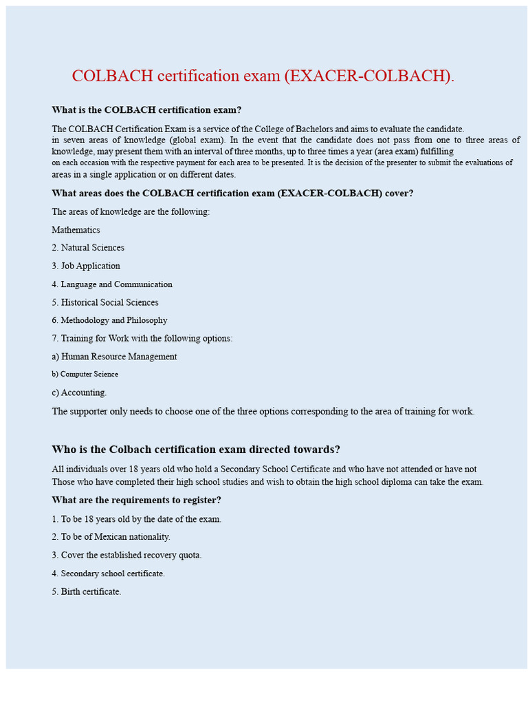 COLBACH Certification Exam Overview | PDF | Identity Document ...