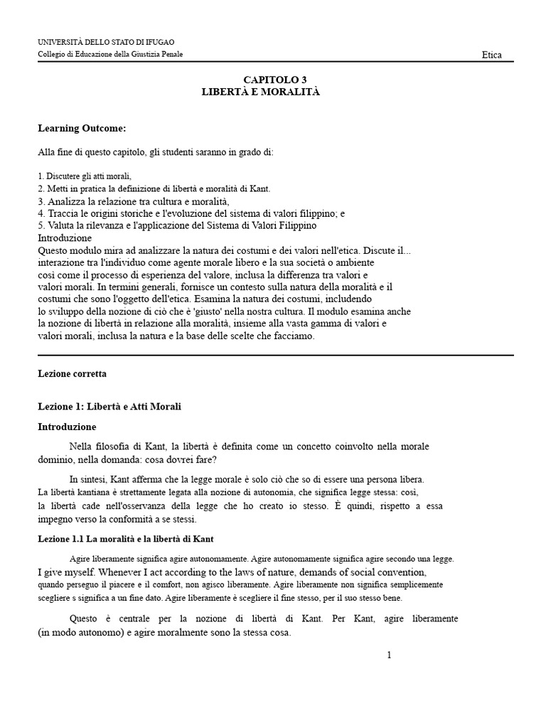 MODULO in ETICA-3 Libertà e Moralità | PDF