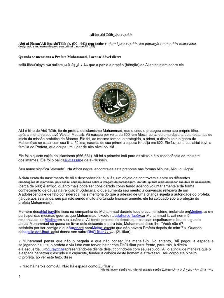 Vida e Legado de Ali ibn Abi Talib | PDF | Todos | Maomé