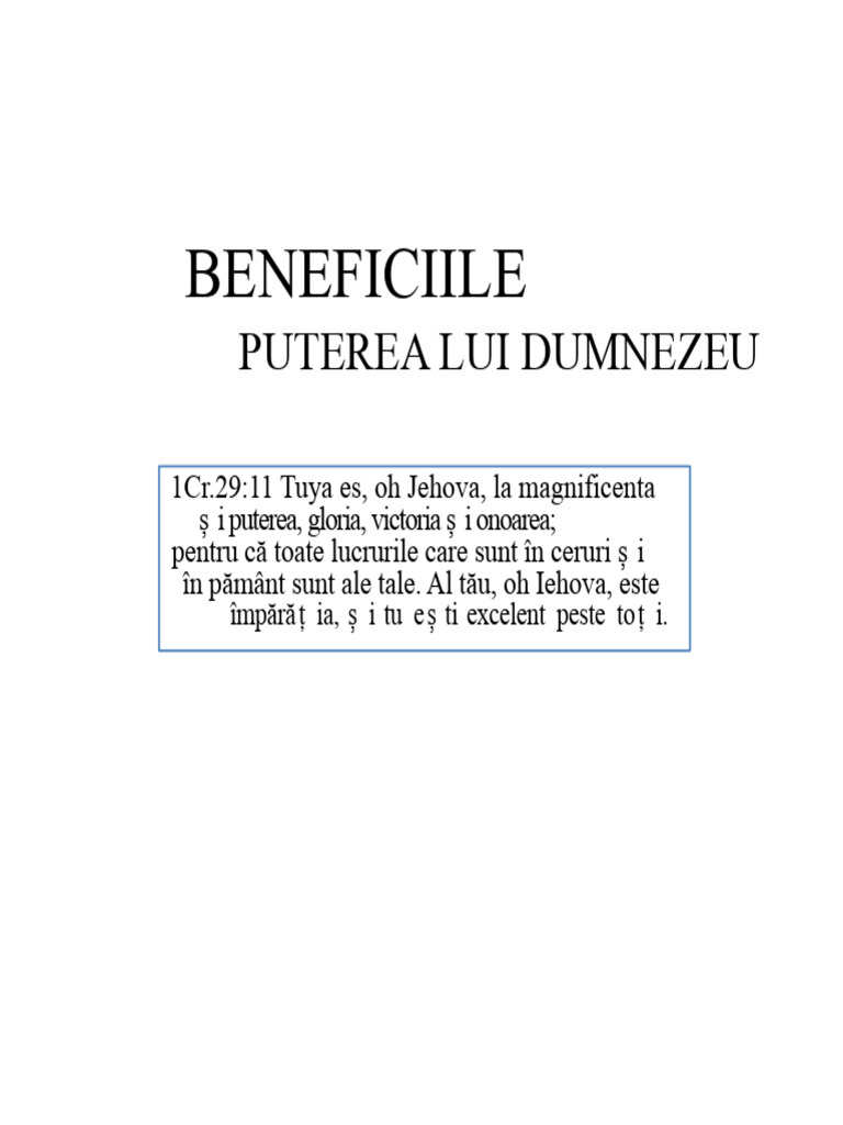 Beneficiile Puterii Lui Dumnezeu | PDF