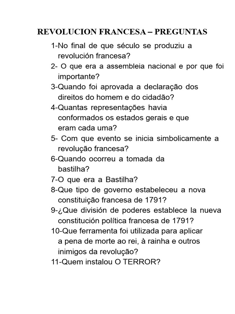 Revolução Françesa - Perguntas | PDF
