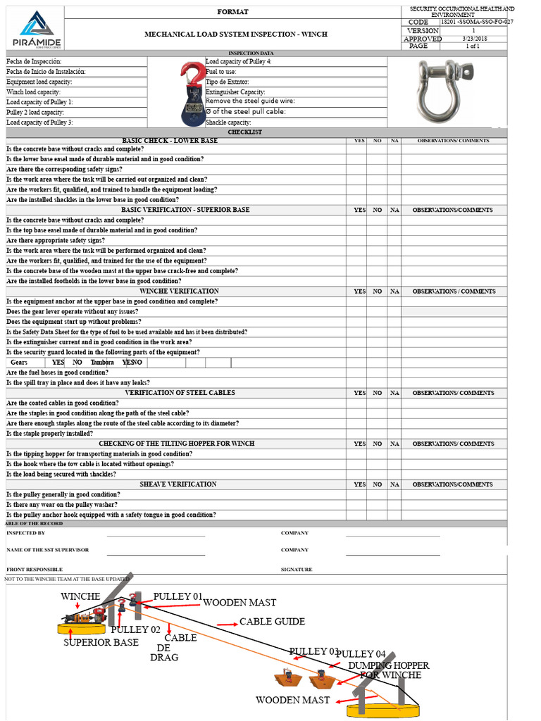 Winch Mechanical Load Inspection Checklist | PDF | Manufactured Goods