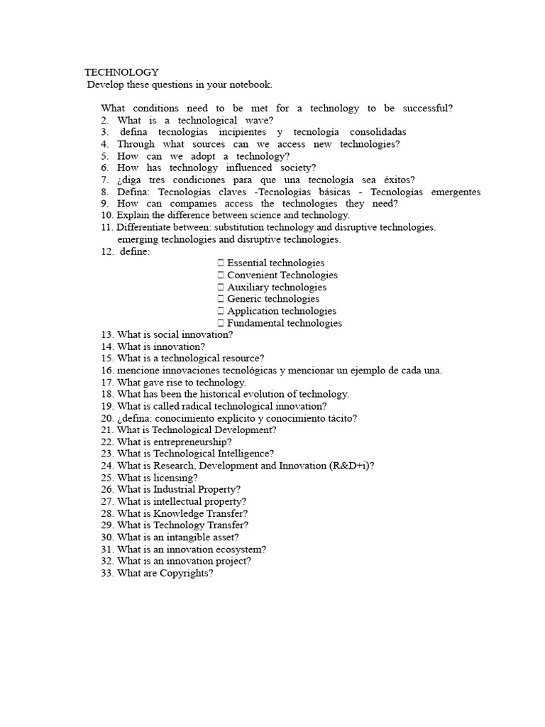 Technology and Innovation Questions 32 Questions | PDF