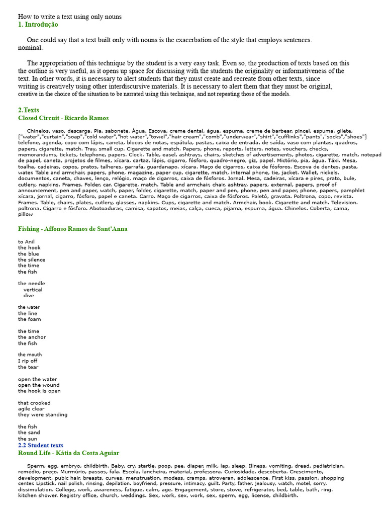 Writing Texts Using Only Nouns | PDF