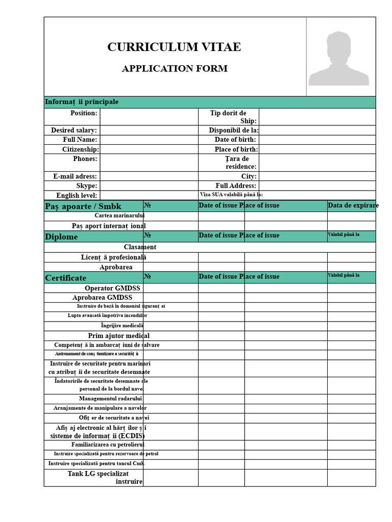 CV Formular Pentru Marinar | PDF