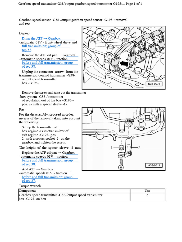 Gearbox Speed Transmitter G38/G195 Guide | PDF