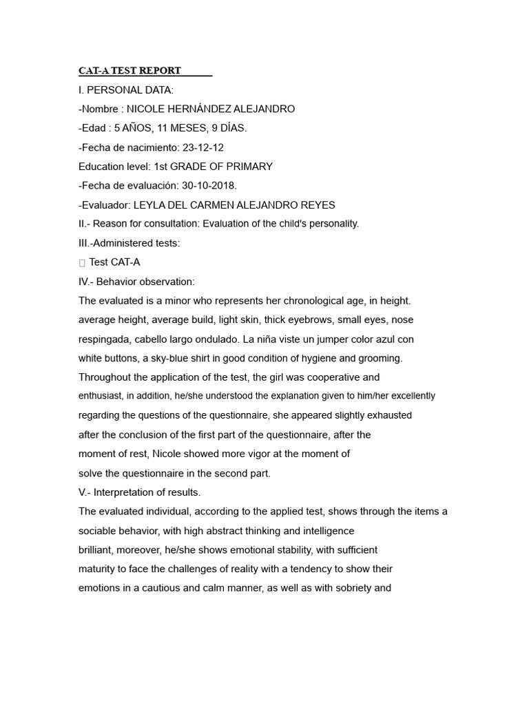 CAT Test Report | PDF | Psychology | Behavioural Sciences
