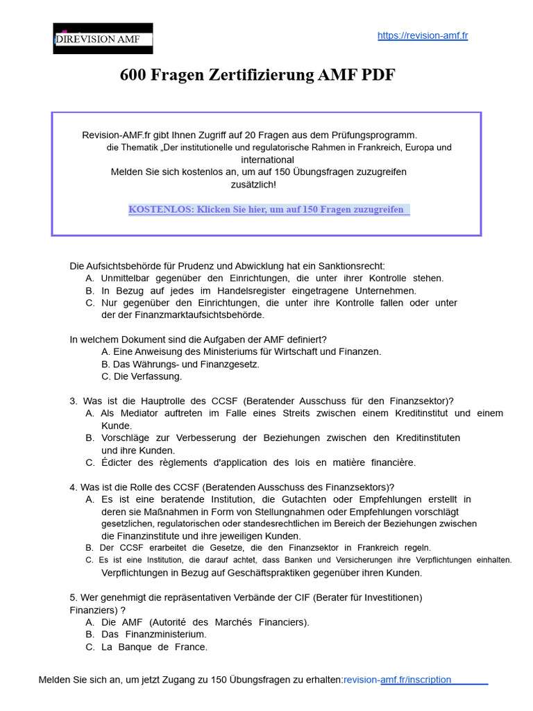 600 Fragen Zertifizierung AMF-1 | PDF
