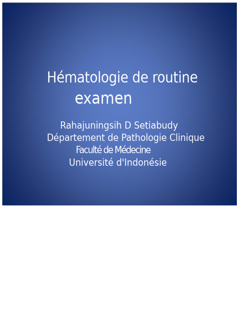 Hématologie de Routine : Tests et Interprétations | PDF | Globule rouge ...