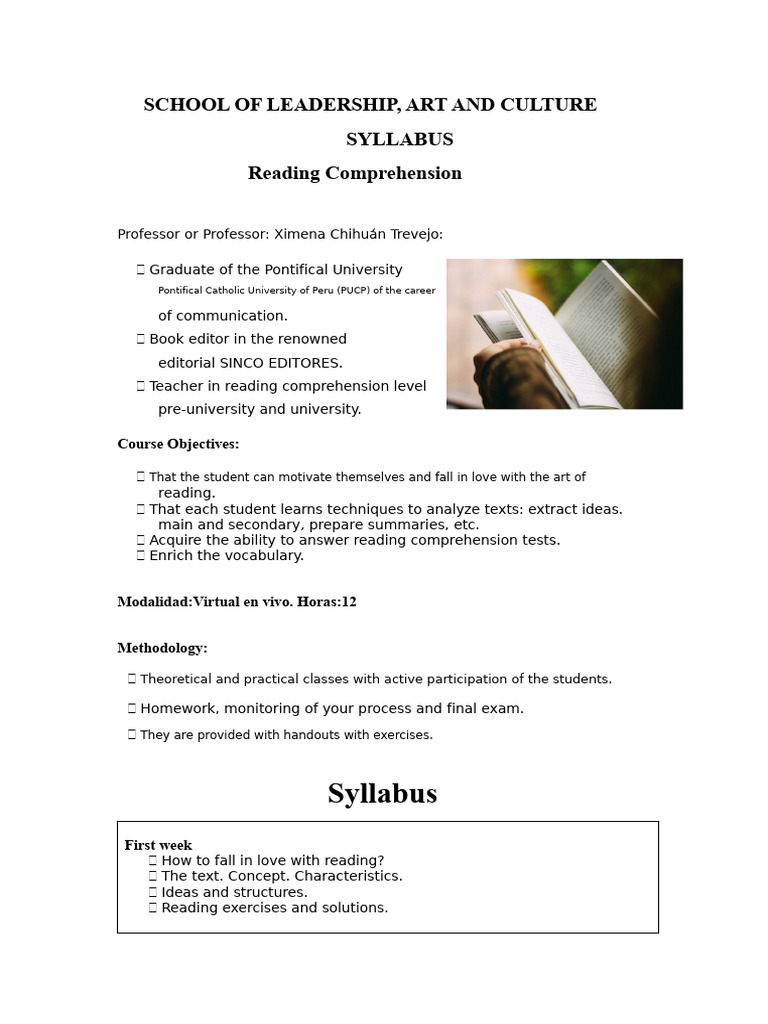 Reading Comprehension Course Syllabus | PDF | Reading Comprehension ...