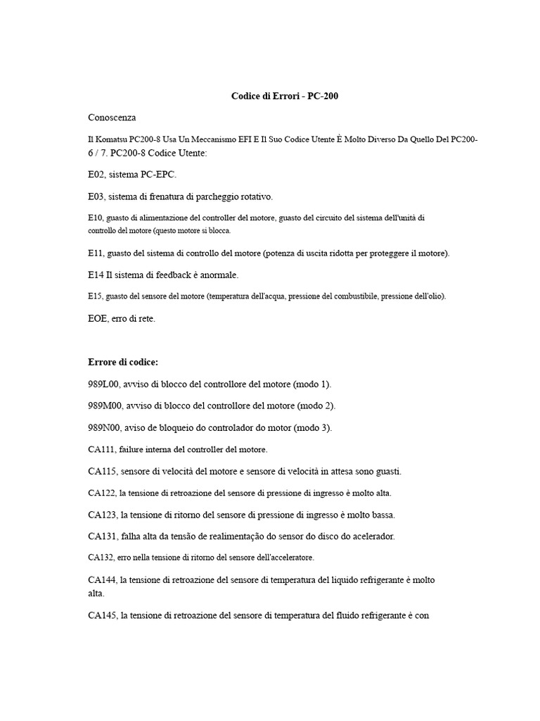 Codici Di Errore PC-200 | PDF