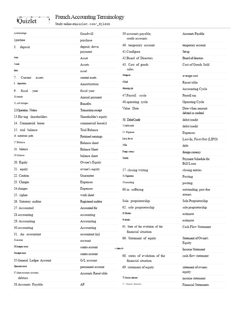 French Accounting Terms Explained | PDF | Debits And Credits | Revenue