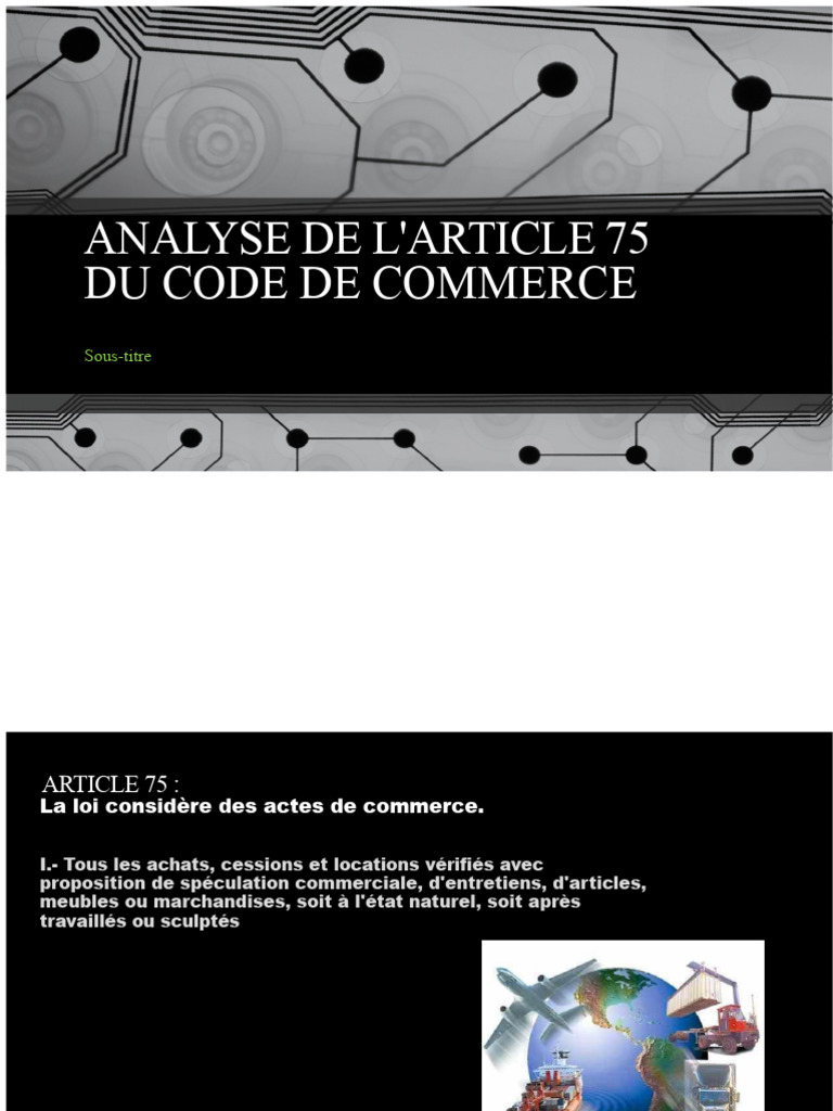Actes de commerce selon l'article 75 | PDF | Commerce | Banques