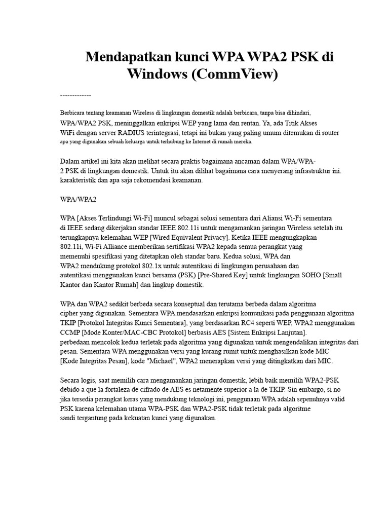 Cara Menangkap Kunci WPA2 PSK di Windows | PDF