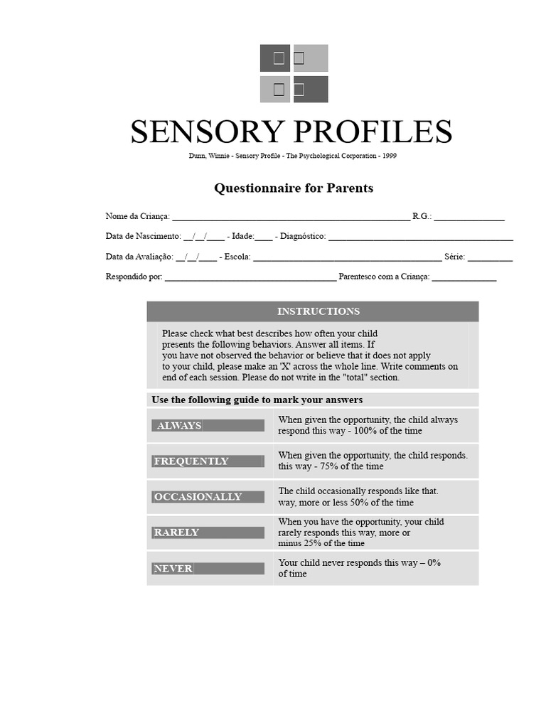 Sensory Profile Questionnaire for Parents | PDF | Psychology | Neuroscience