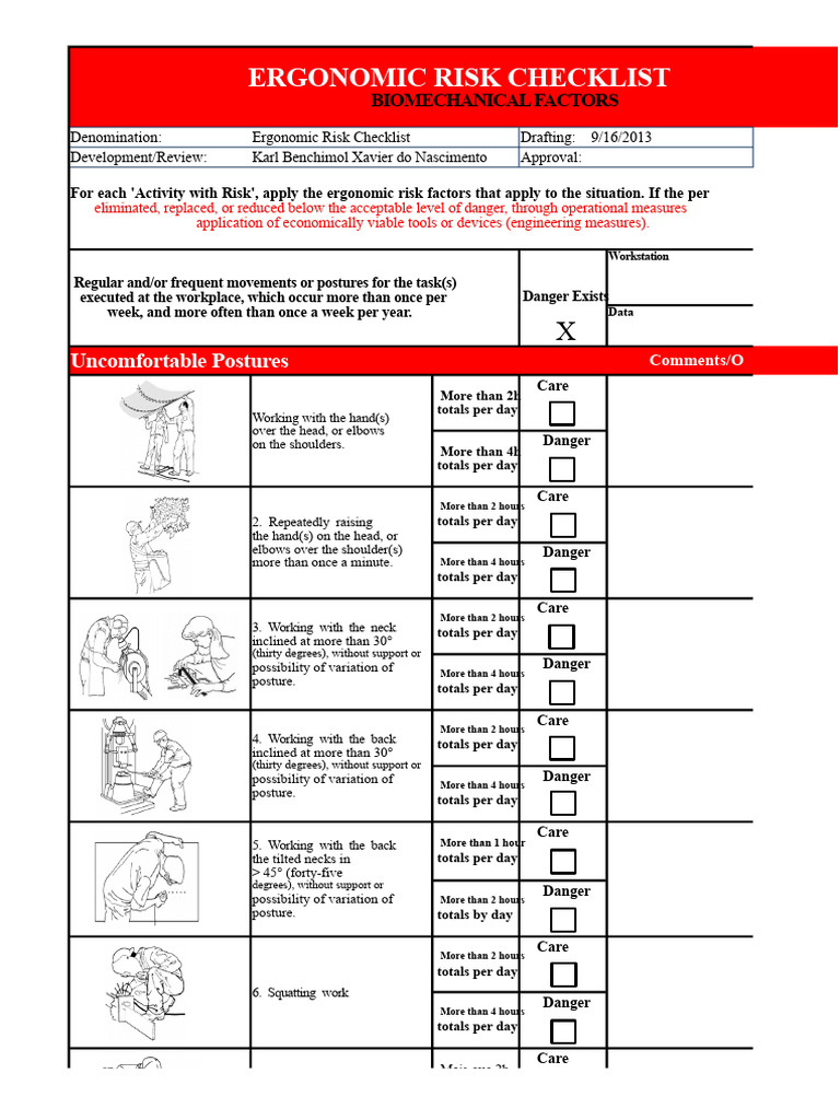 Ergonomic Risk Assessment Checklist | PDF | Risk