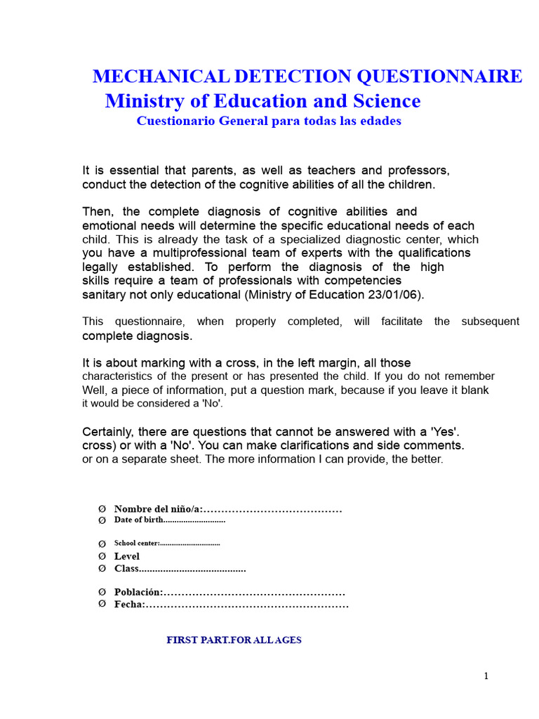 Cognitive Abilities Detection Questionnaire | PDF | Creativity ...