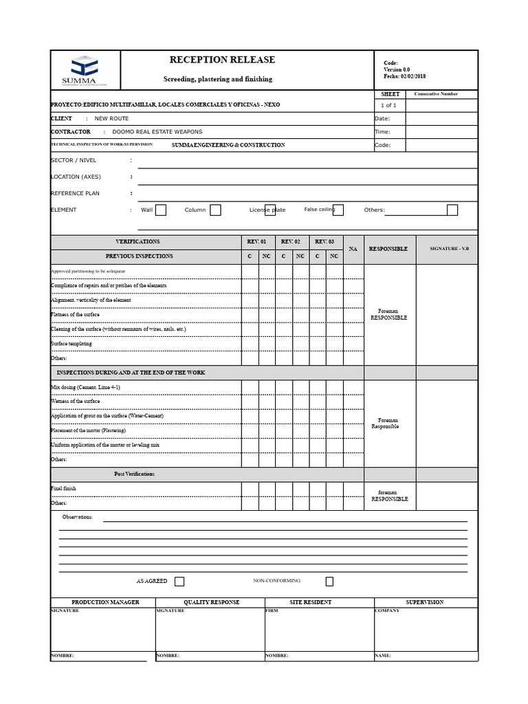 Reception Release for Construction Inspections | PDF | Materials ...