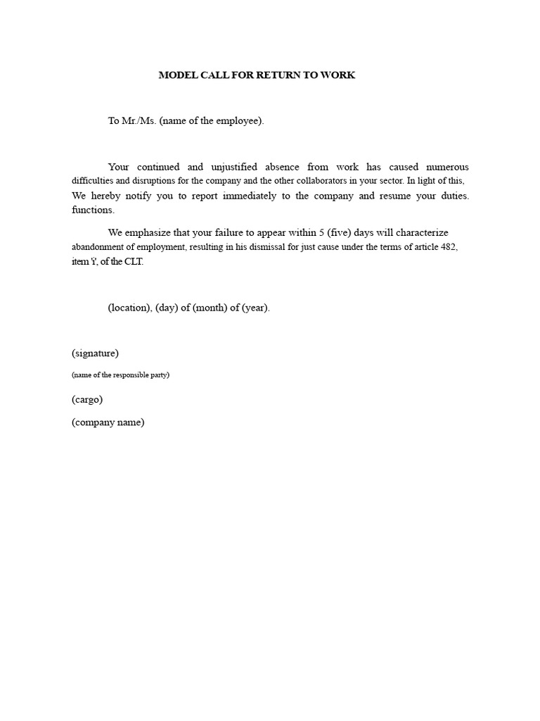 Employee Return to Work Notification | PDF