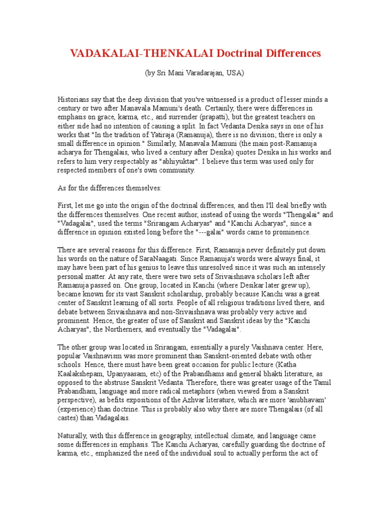 Vadakalai Tenkalai Doctrinal Differences | Download Free PDF | Moksha ...