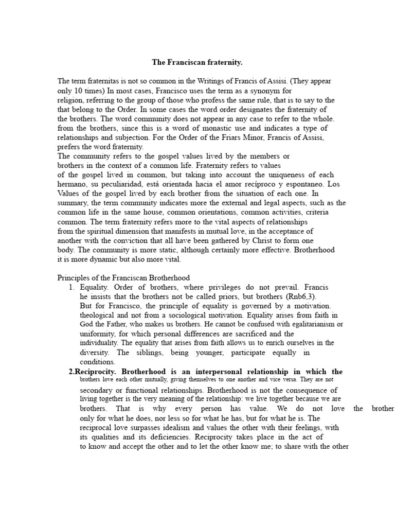 Principles of Franciscan Fraternity | PDF | Egalitarianism | Love