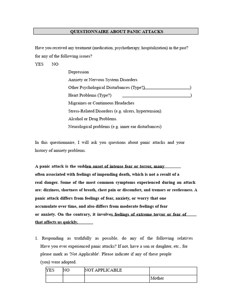 Questionnaire About Panic Attacks | PDF | Anxiety | Panic Attack