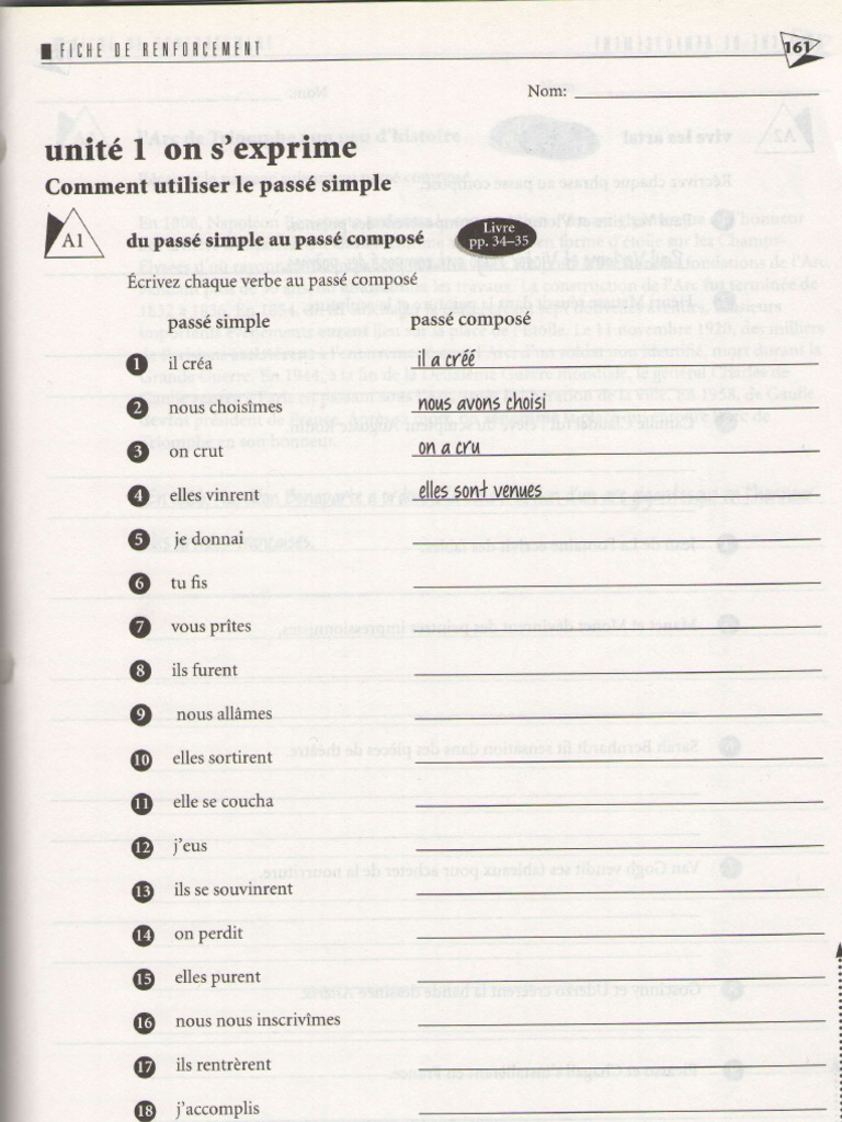 French Exam Worksheets! Conjugaison Syntaxe