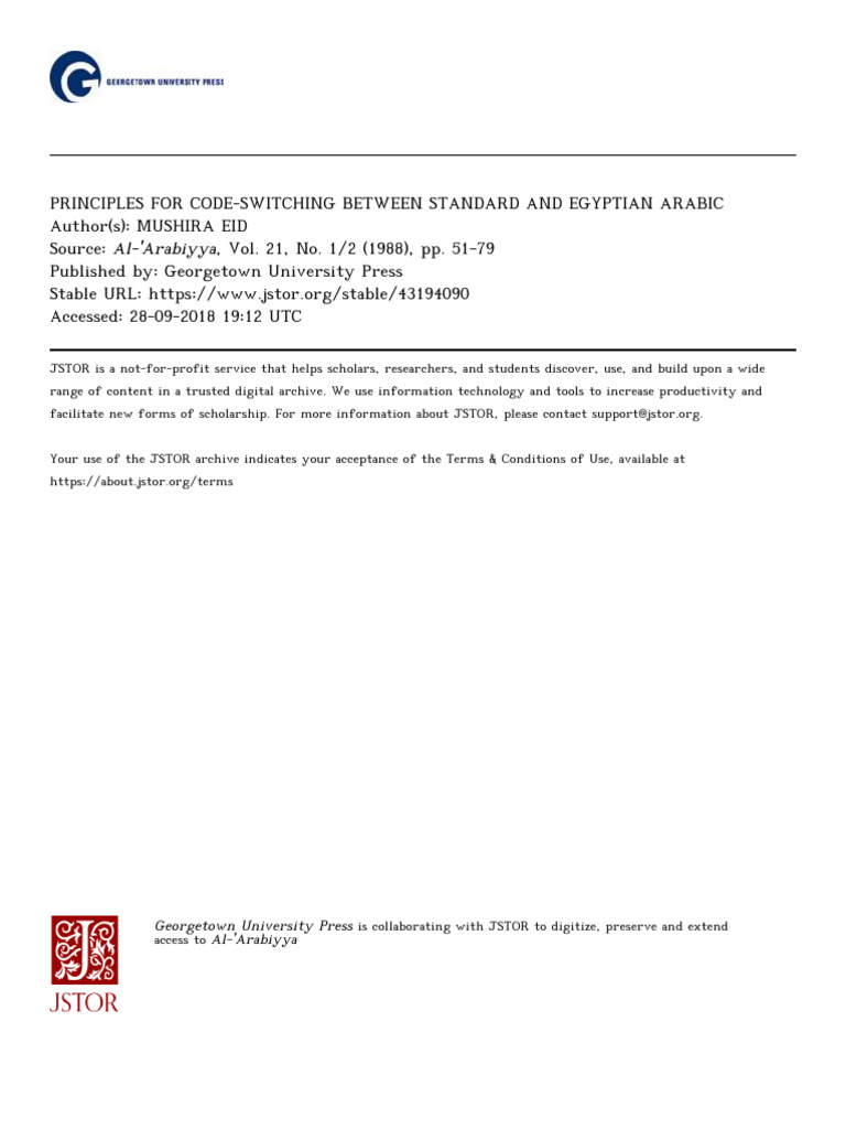 Principles of Code Switching Between MSA and Colloquial Arabic | PDF ...