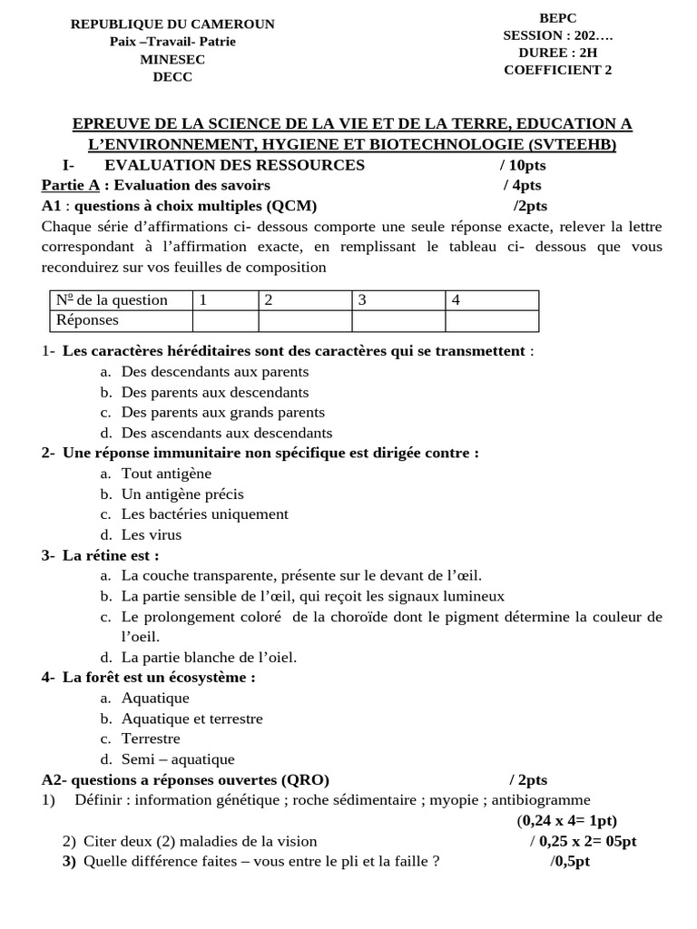 Évaluation SVT : Hygiène et Vision | PDF | Groupe sanguin | Œil humain