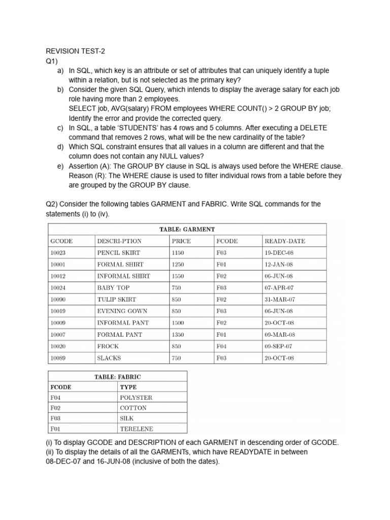 SQL Query Revision and Error Correction | PDF