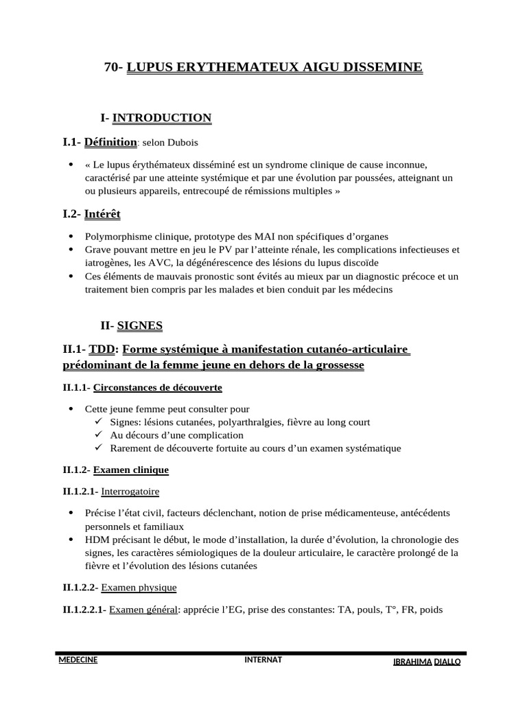 Lupus Érythémateux Aigu : Diagnostic et Signes | PDF | Médecine ...