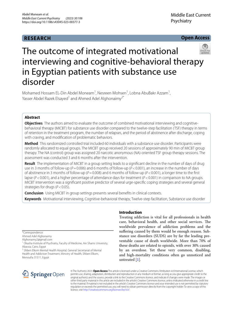 MICBT vs. TSF for Substance Use Disorder | PDF | Substance Use Disorder ...