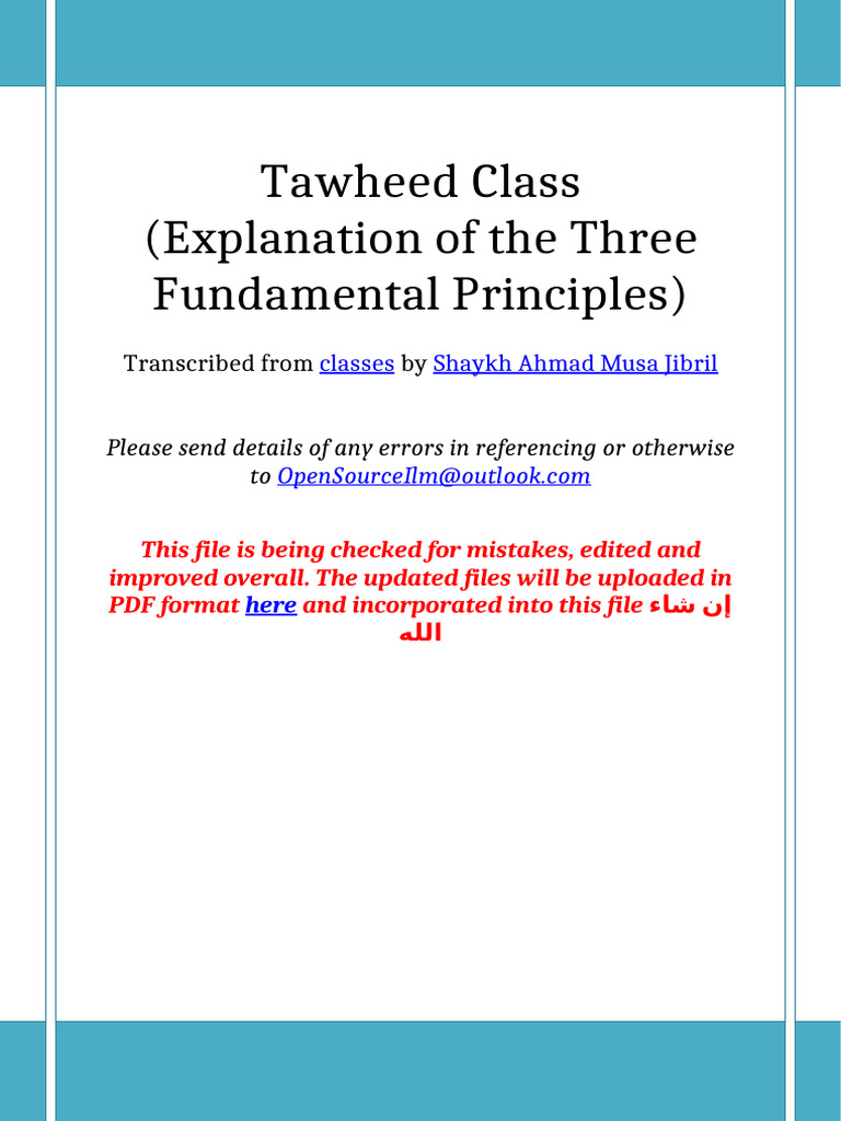 Tawheed Class: Three Principles Explained | PDF | God In Islam | Surah