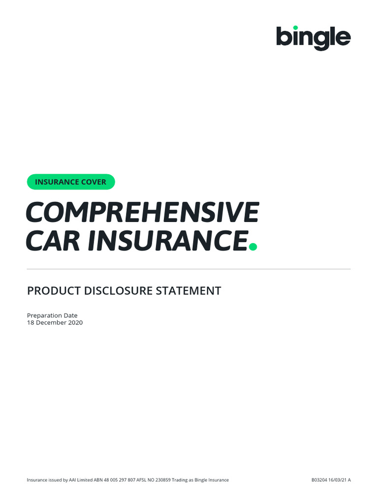 Comprehensive Car Insurance PDS Guide | PDF | Insurance | Legal Liability