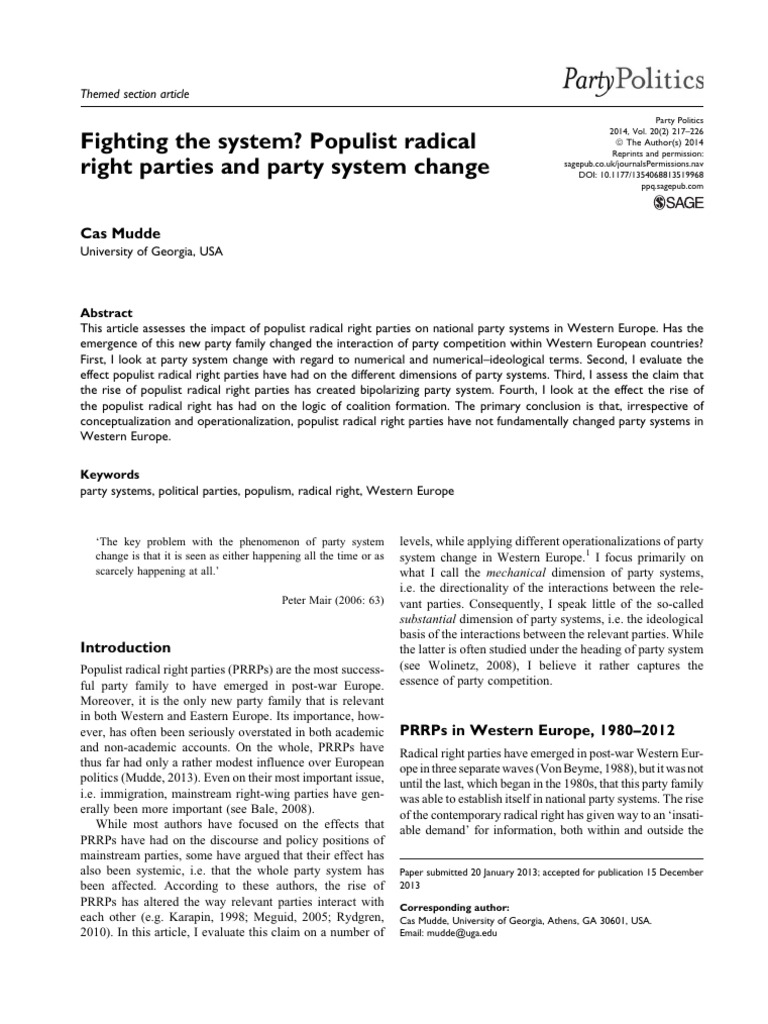 Impact of Populist Radical Right on Party Systems | PDF | Populism ...