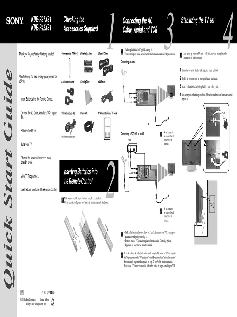 Sony TV Quick Start Setup Guide | PDF | Electronics