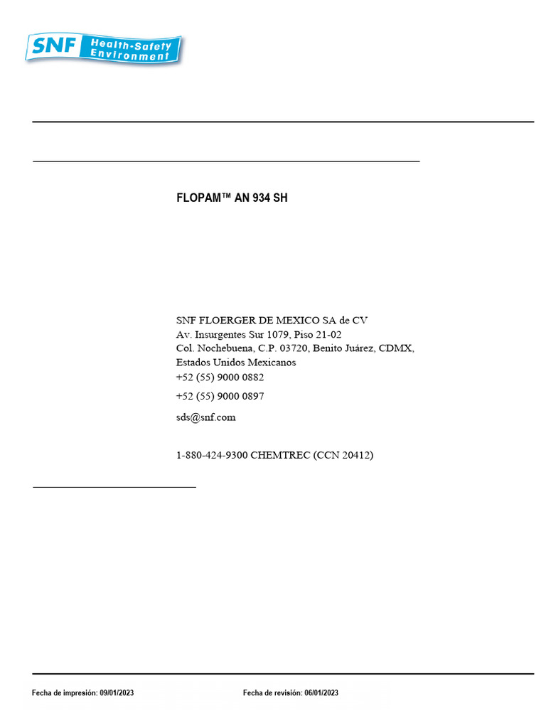 Flopam™ AN 934 SH | PDF | Amoníaco | Agua