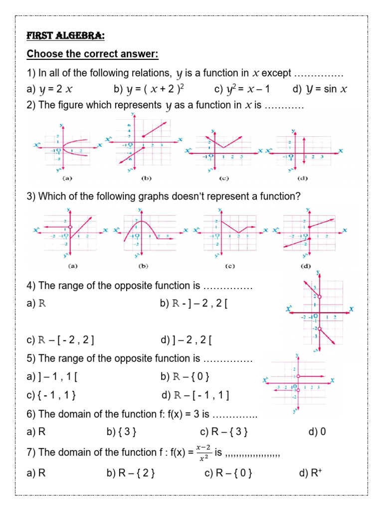 Algebra Function and Domain Exercises | PDF | Algebra | Mathematical ...
