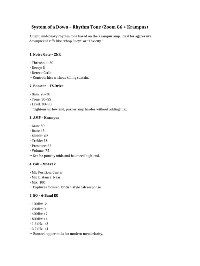 System of a Down Tone Settings Guide | PDF | Equalization (Audio ...