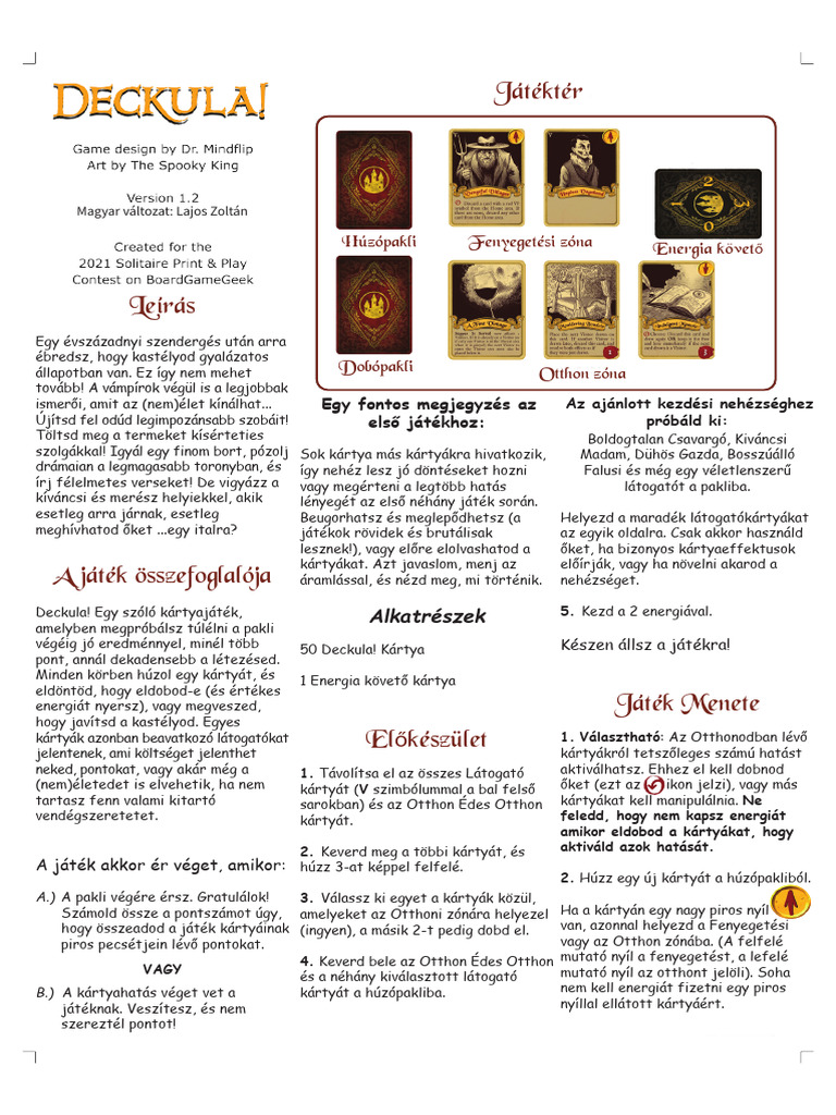 Deckula Szabály (A5 Kétoldalas) 1lap | PDF