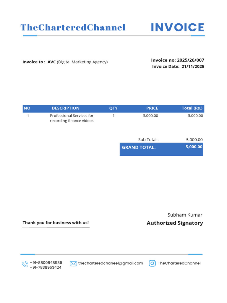 Invoice for Finance Video Services | PDF