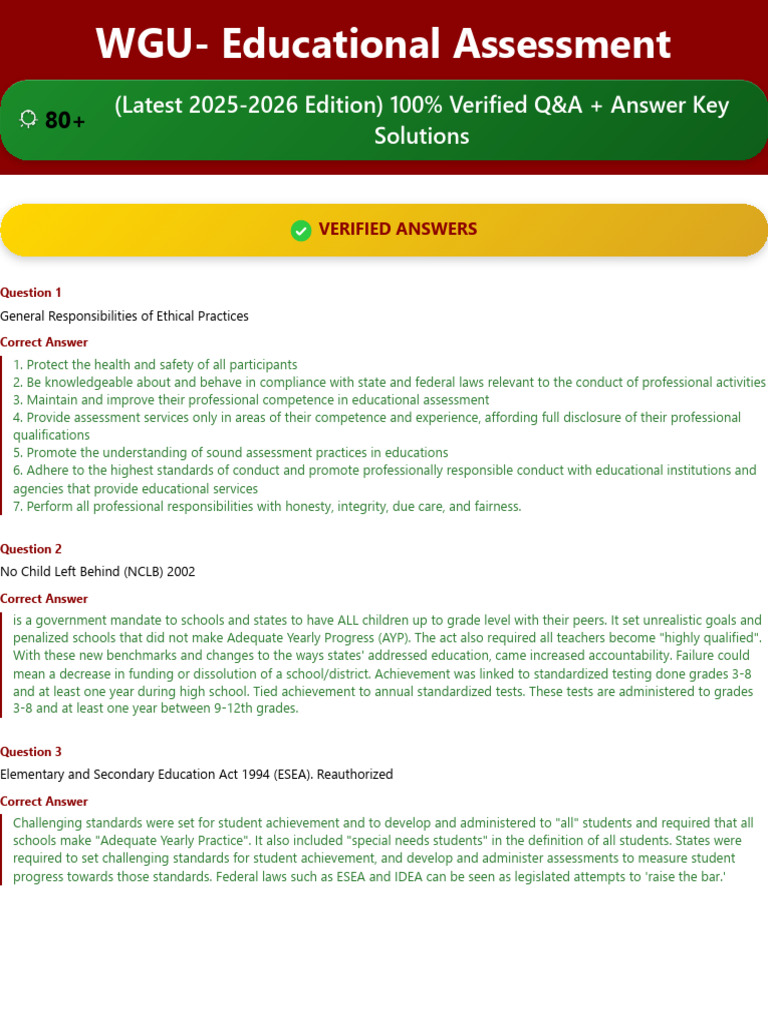 WGU Educational Assessment Q&A Guide | PDF | Educational Assessment ...
