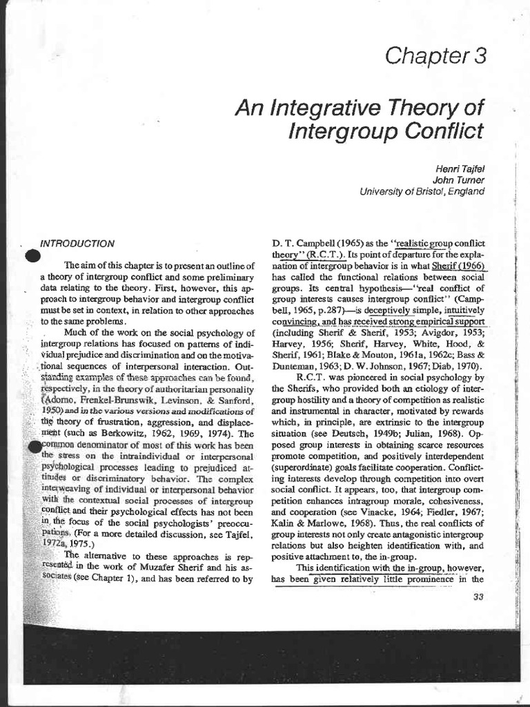 Tajfel Turner - An Integrative Theory of Intergroup Conflict - 1979 | PDF
