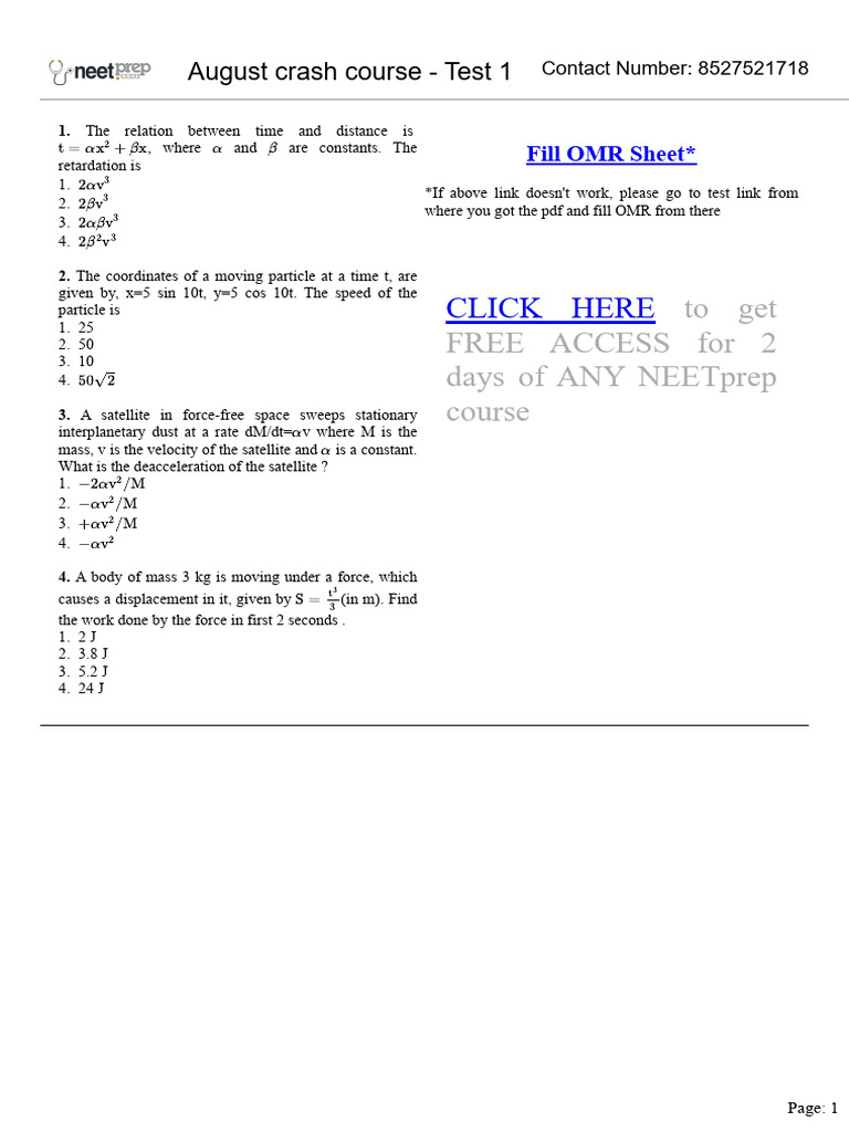 August Crash Course - Test 1 | PDF