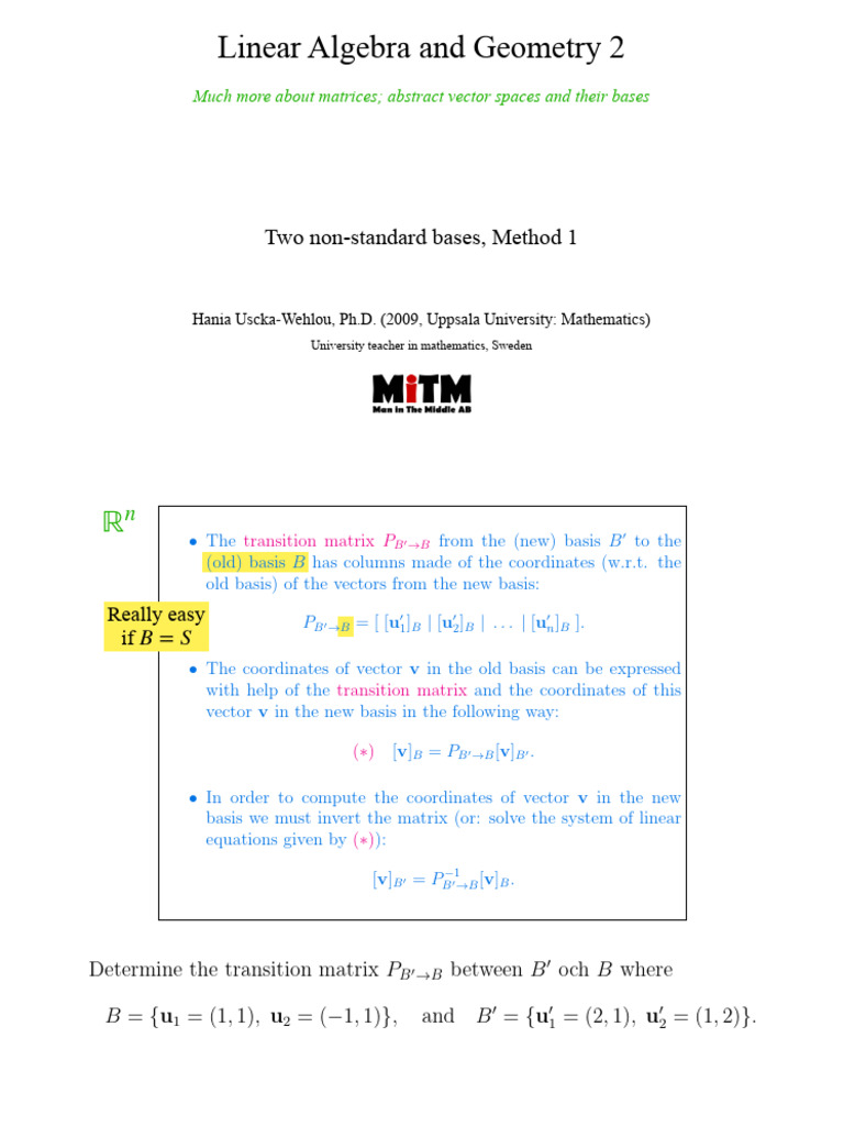 059 Slides Two Non Standard Bases Method 1 | PDF | Basis (Linear ...