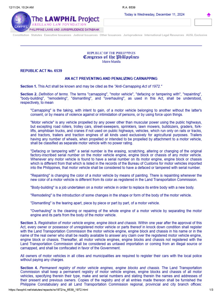 Anti-Carnapping Act of 1972 Overview | PDF | Carjacking | Justice