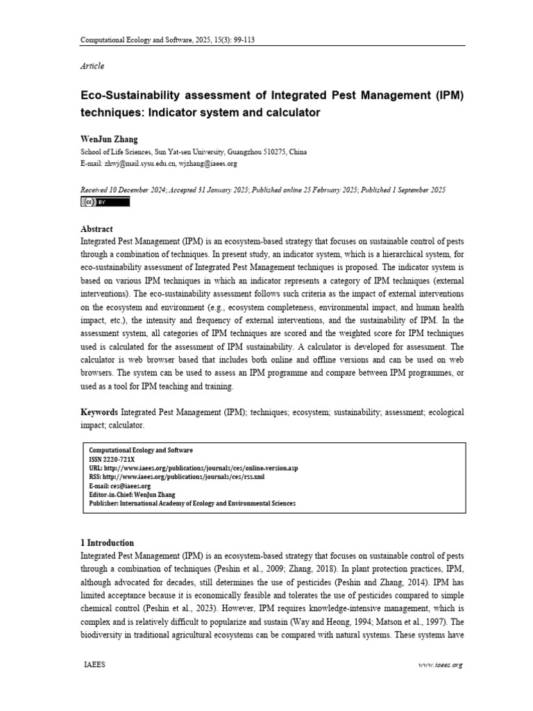 Eco-Sustainability Assessment of Integrated Pest Management (IPM) | PDF ...