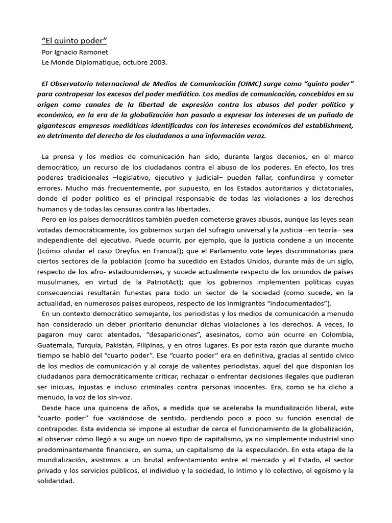 El Quinto Poder | PDF | Globalización | Democracia